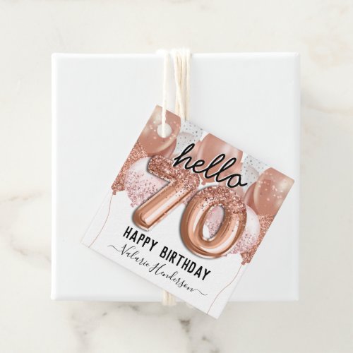 Hello 70 Pink Glitter Birthday Balloons Favor Tags