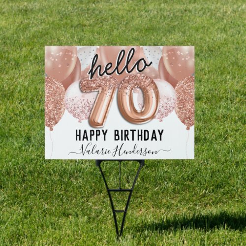 Hello 70 Pink Glitter Birthday Balloons Sign