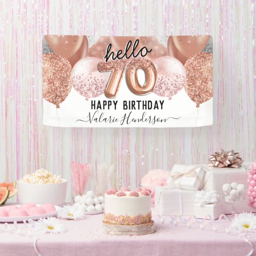 Hello 70 Pink Glitter Birthday Balloons Sign