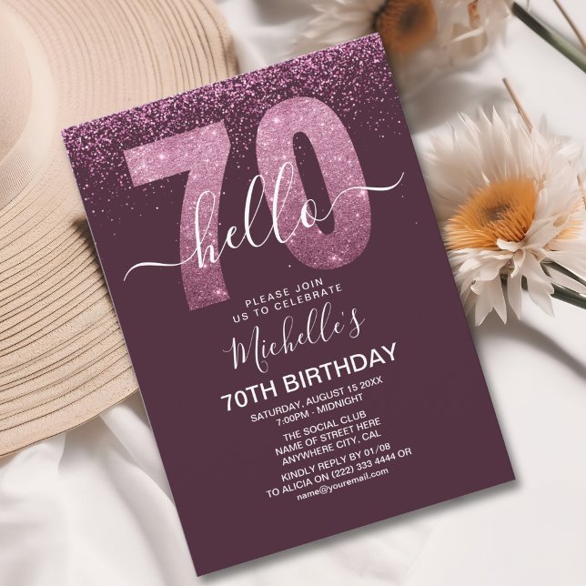 Hello 70 years modern birthday with photo invitation (Creator Uploaded)