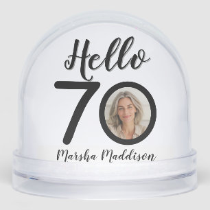 Hello 70 Your Name & Photos Birthday Snow Globe