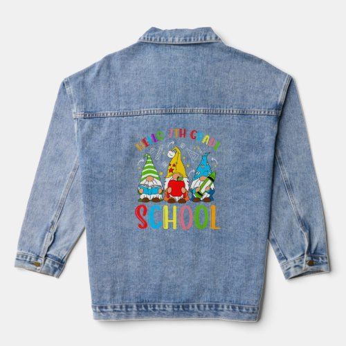 Hello 7th Grade Gnomes Students Teacher Back To Sc Denim Jacket