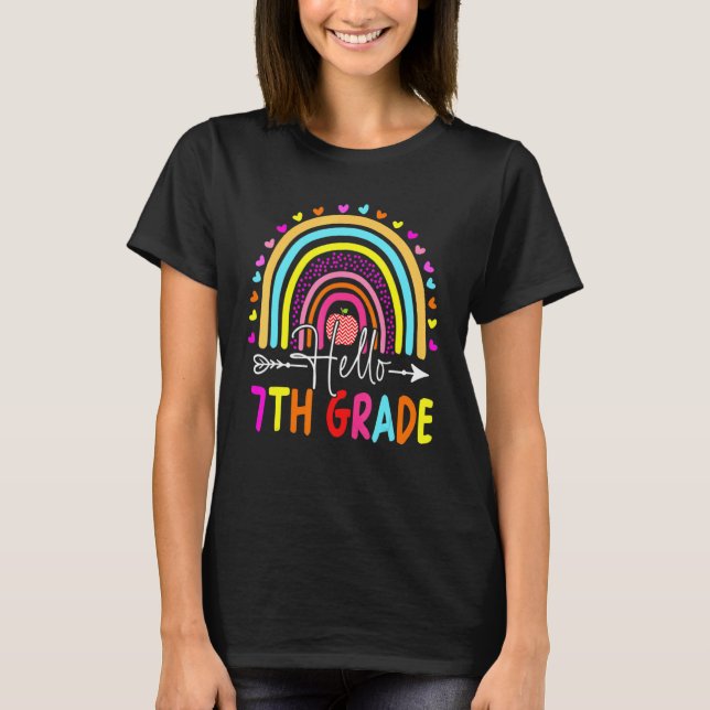 Hello 7th Grade Rainbow Seventh Grade Teacher Back T-Shirt (Front)