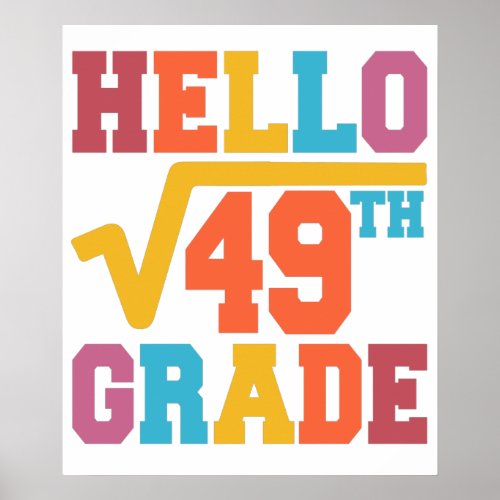 Hello 7th grade Square Root of 49 math Student Poster