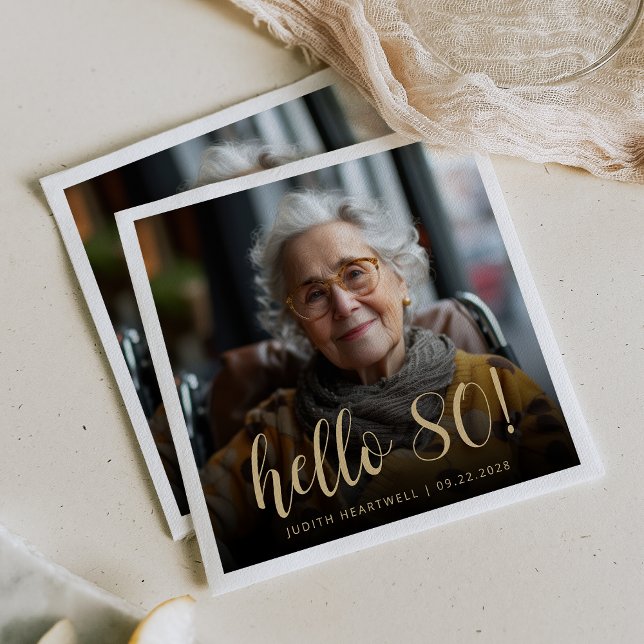 Hello 80 Eightieth Birthday Party Photo Napkins (Creator Uploaded)