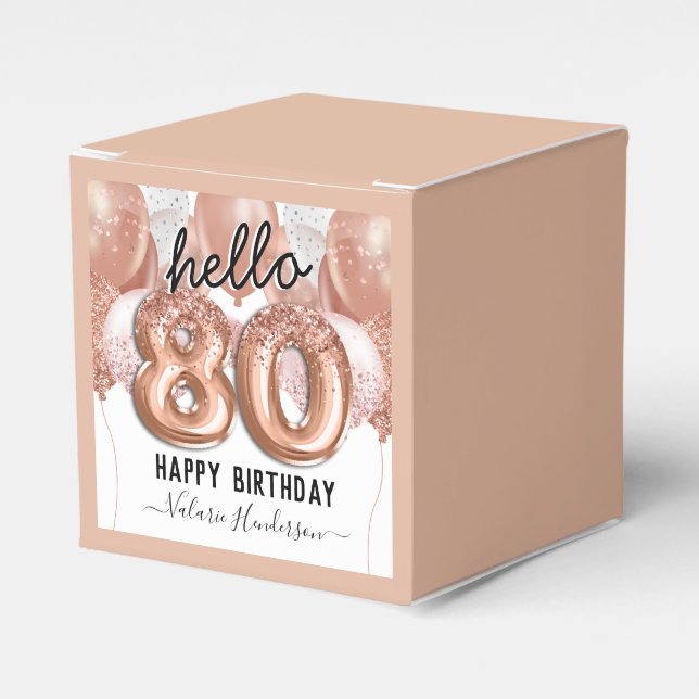 Hello 80 Pink Glitter Birthday Balloons Favor Box (Front Side)