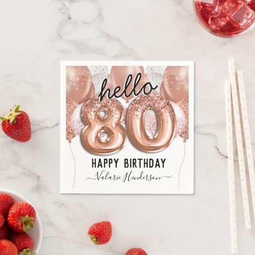 Hello 80 Pink Glitter Birthday Balloons Napkins