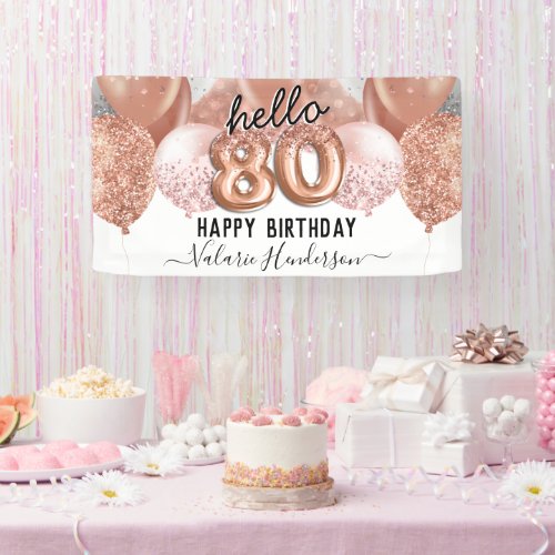 Hello 80 Pink Glitter Birthday Balloons Sign