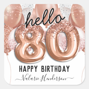 Hello 80 Pink Glitter Birthday Balloons Square Sticker