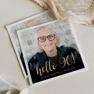 Hello 90 Ninetieth Birthday Party Photo Napkins