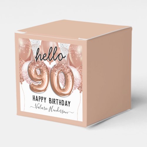 Hello 90 Pink Glitter Birthday Balloons Favor Box
