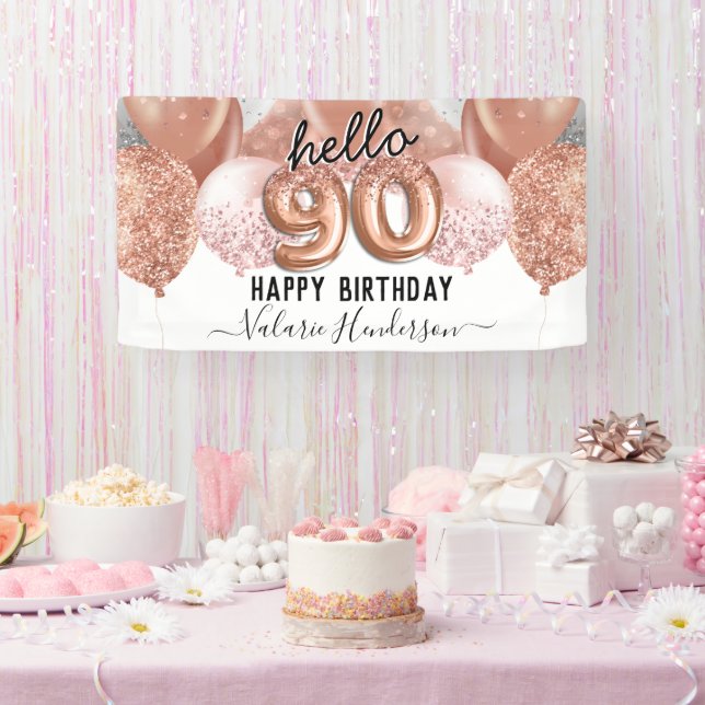 Hello 90 Pink Glitter Birthday Balloons Sign (Party)
