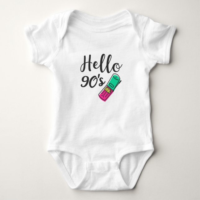 Hello 90s Cellphone Baby Bodysuit (Front)
