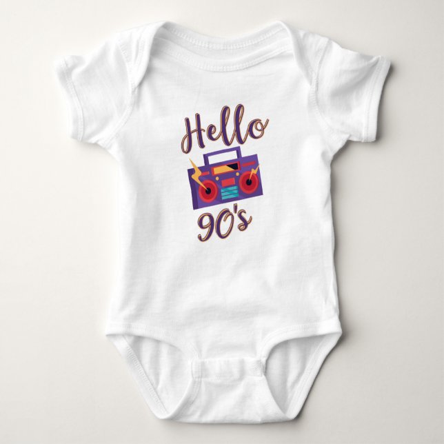 Hello 90s radio cassette recorder baby bodysuit (Front)