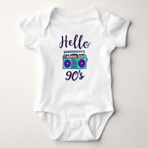 Hello 90s radio cassette recorder baby bodysuit