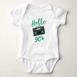 Hello 90s radio cassette recorder baby bodysuit