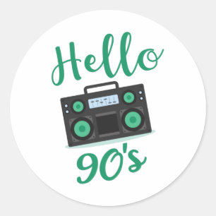 Hello 90s radio cassette recorder classic round sticker