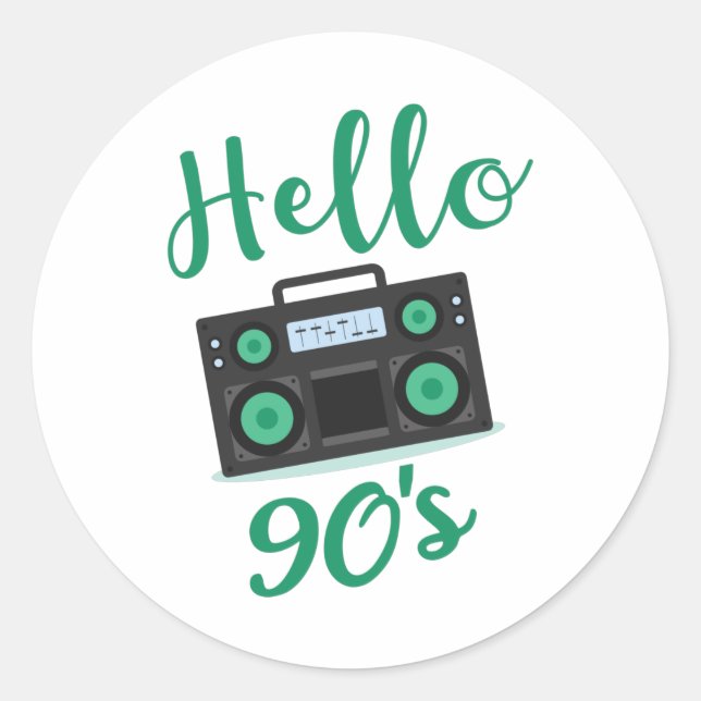 Hello 90s radio cassette recorder classic round sticker (Front)