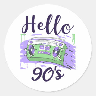 Hello 90s radio cassette recorder classic round sticker