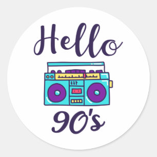 Hello 90s radio cassette recorder classic round sticker