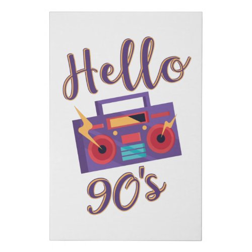 Hello 90s radio cassette recorder faux canvas print
