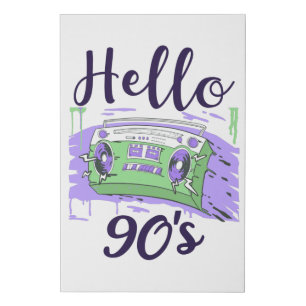 Hello 90s radio cassette recorder faux canvas print