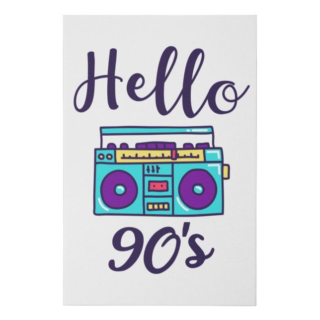Hello 90s radio cassette recorder faux canvas print (Front)