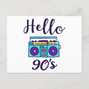 Hello 90s radio cassette recorder postcard