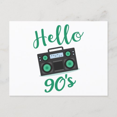 Hello 90s radio cassette recorder postcard
