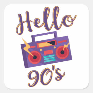 Hello 90s radio cassette recorder square sticker