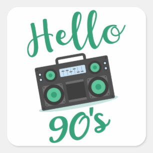 Hello 90s radio cassette recorder square sticker