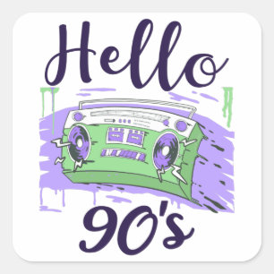 Hello 90s radio cassette recorder square sticker