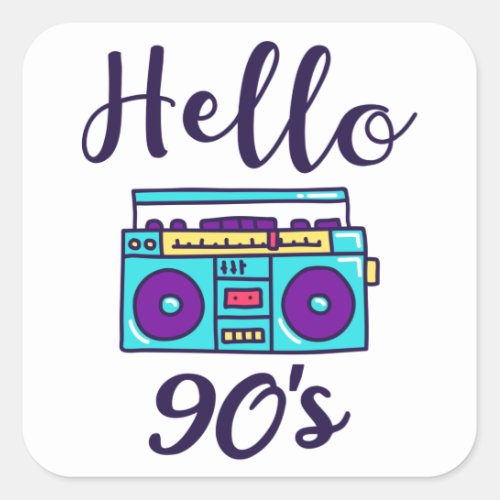 Hello 90s radio cassette recorder square sticker