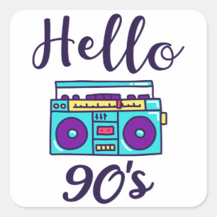 Hello 90s radio cassette recorder square sticker