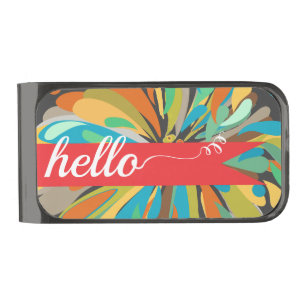 Hello Abstract Colorful Hello Gifts Gunmetal Finish Money Clip