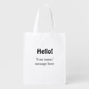 Hello add name message simple minimal business tem grocery bag
