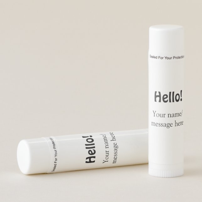 Hello add name message simple minimal business tem lip balm (Front)