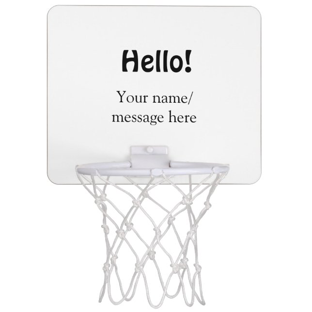Hello add name message simple minimal business tem mini basketball hoop (Front)