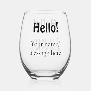 Hello add name message simple minimal business tem stemless wine glass
