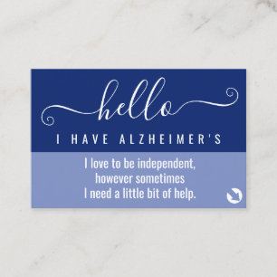hello alzheimers awareness and emergency contact  business card