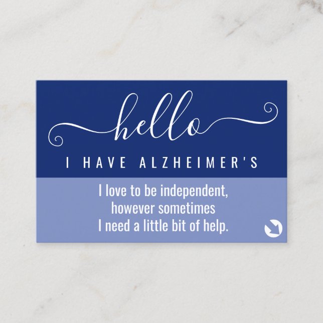 hello alzheimers awareness and emergency contact  business card (Front)