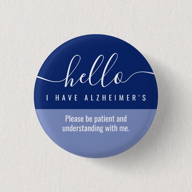 hello alzheimers awareness and emergency contact  button (Front)