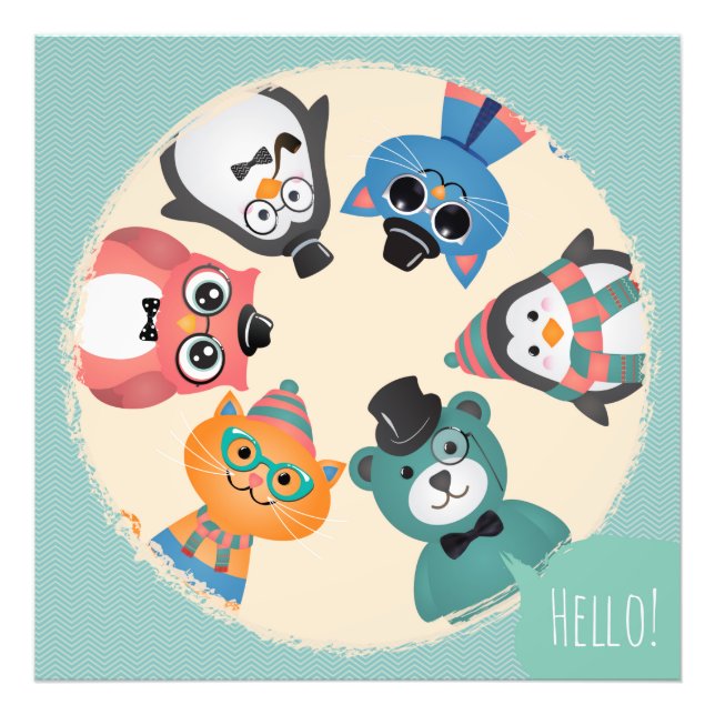Hello! Animal Friends Circle Photo Print (Front)