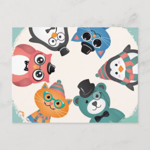 Hello! Animal Friends Circle Postcard