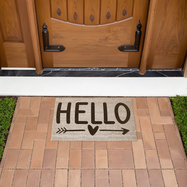 Hello Arrow Head Heart  Fiber Doormat (Insitu (Outdoor))