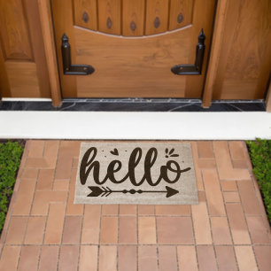 Hello Arrow Heart Fiber Doormat