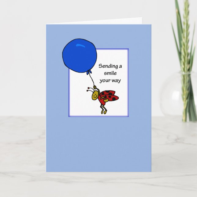 Hello at College Whimsical Ladybug with Balloon Card (Front)