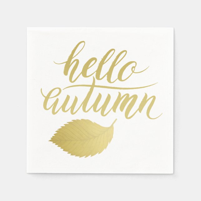 Hello Atumn | Faux Gold Brush Script Napkins (Front)