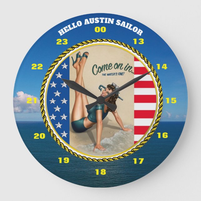 HELLO AUSTIN SAILOR LARGE CLOCK (Front)