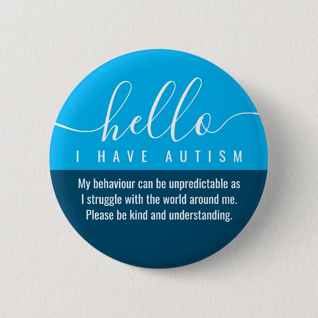 hello autism awareness and emergency contact  button (Front)